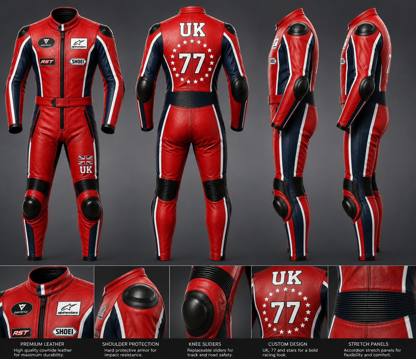 🇬🇧 UK CUSTOM 3D LEATHER MOTORCYCLE SUIT 4🏍️🔥